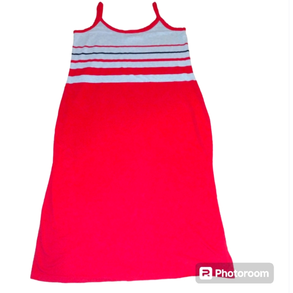 Vintage y2k Lane Bryant Venezia Jeans Red & Gray Striped Midi Tank Dress…